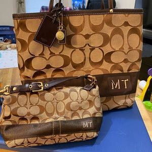 2 Coach Handbags set custom Initials MT Lasered on